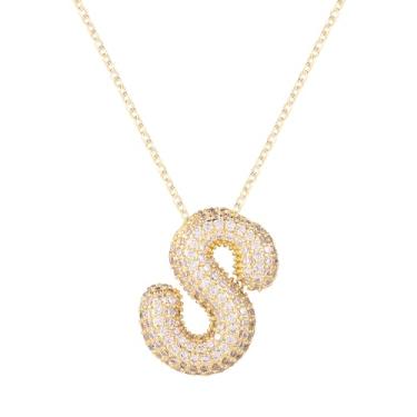 Imagem de Colar feminino, colar com alfabeto dourado, cristal, personalizado, com letras de diamante, pingente de bolha inicial, joia de zircão, presente para mulheres (P)