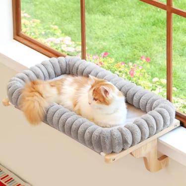 Imagem de Zakkart SnugCloud Poleiro de janela para gatos com reforço de 4 lados - Rede ortopédica para peitoril da janela - Estrutura de madeira maciça e metal - Assento de janela para animais de estimação (cor