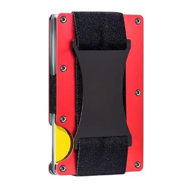 Imagem de Carteira masculina Leatherboss fina de metal com alça para dinheiro, porta-cartões de crédito de alumínio minimalista, Rubi, Carteira de alumínio