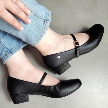 Imagem de Sapato Conforto Firezzi Boneca Salto Baixo 237803, 35, Preto