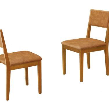 Imagem de Conjunto 2 Cadeiras Jantar Madeira Maciça com Sintético Luna Amendoa
