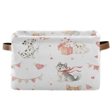 Imagem de Wassud Cesto de armazenamento de lona com alças, balões e corações para cães, cestas organizadoras dobráveis para armário, banheiro e decoração de casa, 1 pacote