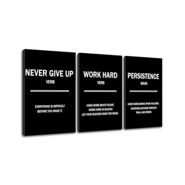 Imagem de Arte de parede em tela motivacional de 3 peças Never Give Up Persistence Work Hard Success citações inspiradoras cartazes impressos para casa, quarto, quarto de adolescentes, academia, esticado e