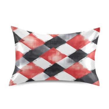 Imagem de Wassud Fronha de cetim guingão vermelho e preto para cabelo e pele fronhas de seda lisa tamanho padrão capas de travesseiro respiráveis com fecho de envelope