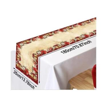 Imagem de Toalha De Mesa Vintage Vermelha Com Flores Feliz Natal 2025 Para Cozin