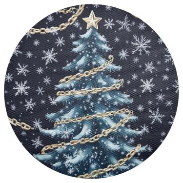 Imagem de xigua Jogo americano redondo de árvore de Natal, conjunto de 6, tapete de mesa redondo antiderrapante resistente ao calor, tapetes de mesa de 48 cm limpáveis para decoração de cozinha, jantar e festa