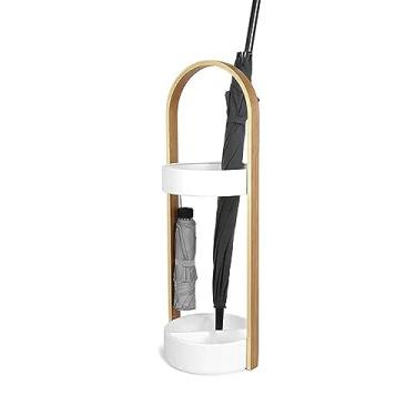 Imagem de Porta-guarda-chuva, porta-guarda-chuva, entrada doméstica, suporte de guarda-chuva de metal, organizador de guarda-chuva redondo com 3 ganchos para guarda-chuva longo e curto, bengala, guarda-chuva