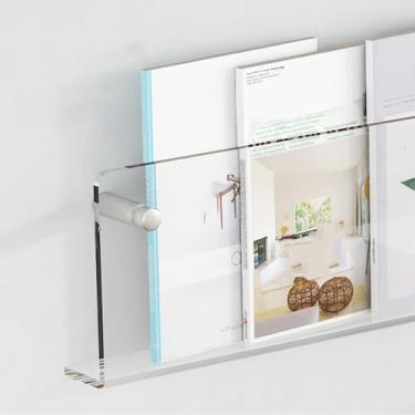 Imagem de Suporte de parede acrílico para revistas - organizador de pendurar versátil para banheiro, escritório e folhetos, prateleira de exibição elegante para arquivos, pastas e discos de vinil (tamanho: 100