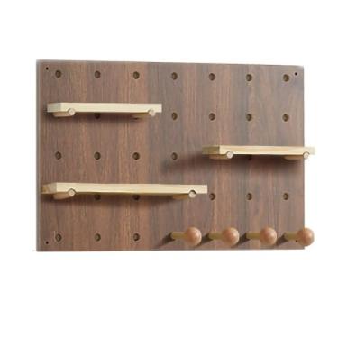 Imagem de Kit organizador de parede de madeira Pegboard, display multifuncional para casa, escritório, garagem - solução de armazenamento marrom durável 56 x 75 cm