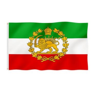 Imagem de Bandeira histórica da Pérsia do Antigo Irã, Antigo Sol de Leão, Bandeira Iraniana 9 x 1,5 m, à prova de desbotamento, cor linda, poliéster mais espesso com 2 argolas de latão
