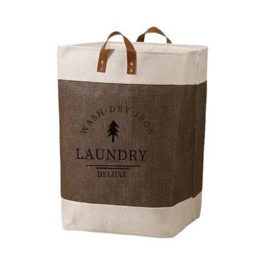 Imagem de Cesto De Roupa Suja Dobrável De Imitação De Linho Com Imagem Impressa 