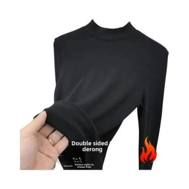Imagem de Camiseta Térmica Feminina De Fleece Macio, Gola Alta Dupla Face Em Vel