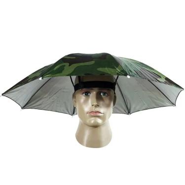Imagem de Chapéu Guarda-Chuva Sombrinha Camuflado Protetor Camping Passeio Sol Chuva