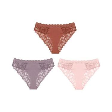 Imagem de Conjunto De 3 Calcinhas Sexy De Renda Floral Para Mulheres Com Faixa D