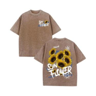 Imagem de Camiseta Feminina De Algodão Macio Com Estampa De Girassol, Casual De 