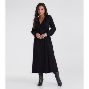 Imagem de Vestido Feminino Midi Manga Bufante Endless Preto, GG, Preto