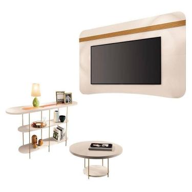 Imagem de Painel Suspenso Off White Cinamomo Com Mesa De CentroE AparadorOff White-Hb Móveis