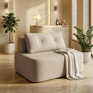 Imagem de Sofá Modular Cielo 100cm Recepção Loja Sala de Estar Bouclê Bege - Montanari`s Decor