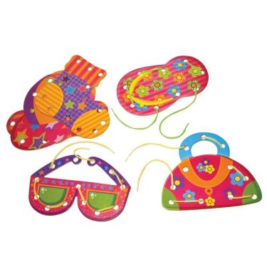 Imagem de Brinquedo Pedagógico Alinhavos Objetos Peças Mdf 06 Unidade