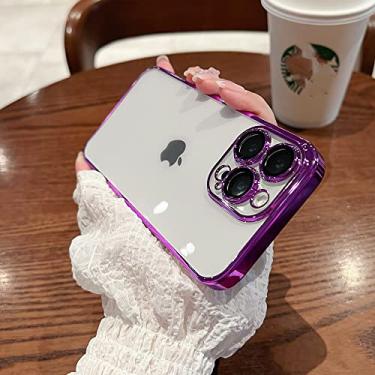 Imagem de Capa de TPU macia transparente com chapeamento quadrado para iPhone 11 12 13 14 Pro Max Mini XS MAX XR X 7 8 Plus Capa à prova de choque transparente, cor roxa Sakura, para iPhone 7 8 Plus