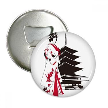 Imagem de Quimono japonês feminino abridor de garrafas ímã de geladeira emblema multifuncional