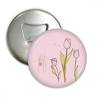 Imagem de Moinho de vento Tulipa Casa Vegetação Planta Flor Abridor de Garrafas Ímã de Geladeira Emblema Multifuncional Emblema