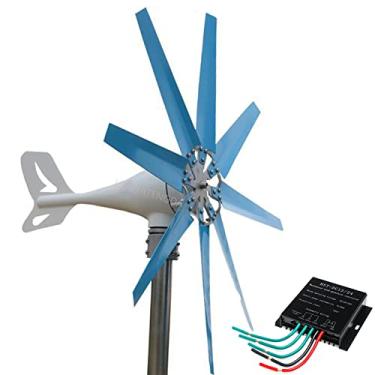 Imagem de Gerador de vento horizontal de baixo ruído de 6000W, 110V/ 220V 8 lâmina Turbinas eólicas brancas Horizontal Home Powers Windmill Energy Turbines Charge para acampar em casa (azul),24v