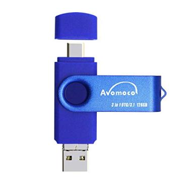 Imagem de Avomoco USB 3.0 Flash Drive 32 GB Expansão de Armazenamento Externo Memória Stick 4 em 1 Armazenamento de Memória Multifuncional para Apple iOS e Android Celulares Samsung Tipo C Dispositivos e MacBook (Prata), Azul, 256GB