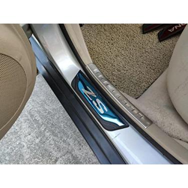 Imagem de GZBFTDH Protetor contra rasgos para porta de carro, para acessórios MG ZS 2017 2022, aço inoxidável com plástico ABS para entrada de porta e placa de proteção de porta de plástico, peças interiores de automóveis, painéis de chute 4 peças (azul)