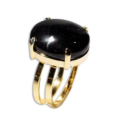 Imagem de Anel Turmalina Preta Cabochão Oval Dourado Ajustável Tipo A