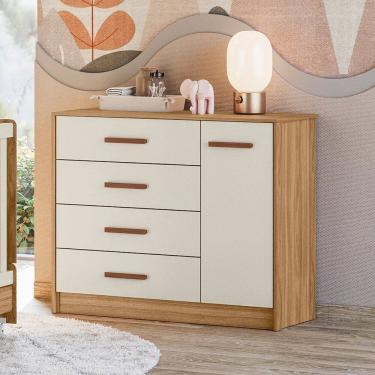Imagem de Cômoda Pérola 4 Gavetas e 1 Porta marrom/branco off