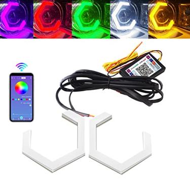 Imagem de Qasim Hexagon Angel Eyes 70 mm RGB APP Control Halo Rings Retrofit Car Motorcycle Light Accessories Decoração DRL Driving Day Light RGB Streamer Amber Turn Signal Light 12V 24V 70MM, pacote com 2