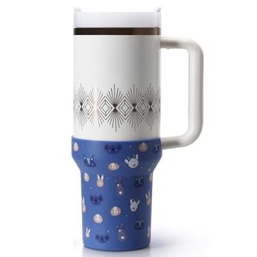 Imagem de Uvafly Bota de impressão para Stanley, protetor inferior de copo de borracha, acessórios para Stanley Quencher H2.0 FlowState Tumbler 1,134 g / Stanley Adventure Quencher Tumbler 1,134 g (azul)