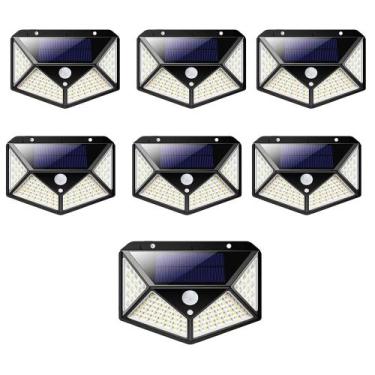 Imagem de Luminaria Solar 100 Leds Kit 7 Uni Sensor Presença Andarela Parede Cas