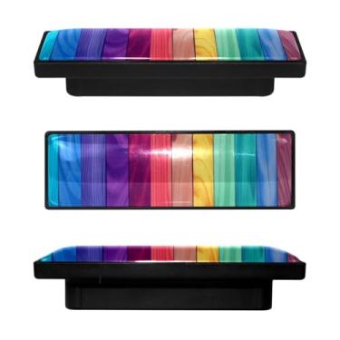 Imagem de FVQL Pacote com 4 puxadores de ferragens de armário com parafusos, puxadores retangulares de gaveta, arte de textura de madeira arco-íris