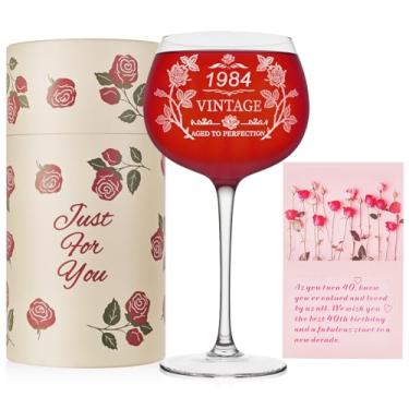 Imagem de Presentes de aniversário de 41 anos para ela, Rose Vintage1984 Lase Gravado 41º taça de vinho, decorações de aniversário de 41 anos para mulheres, Ideia engraçada de presentes de aniversário de 41
