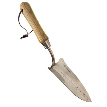 Imagem de Pá de pedreiro para transplantador de jardim Guru – Aço inoxidável – Resistente à ferrugem – Cabo ergonômico de madeira FSC – Ferramenta perfeita para jardinagem, transplante e escavação de ervas daninhas