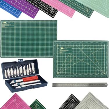 Imagem de Kit Base de Corte A3 30x45cm Multiuso Costura Artesanato Patchwork Desenho Jogo Estilete Precisão 13 Peças Regua Metal 30cm (Verde)
