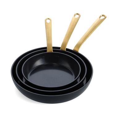 Imagem de GreenPan Conjunto de frigideiras artesanais de 20,32 cm, 24,1 cm e 28 cm, 3 peças, antiaderente de cerâmica saudável, não tóxico, livre de PFS, lavável na lava-louças, seguro para forno, preto