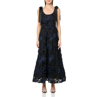 Imagem de Shoshanna Vestido Dakota de tule bordado meia-noite feminino, Jato/azul-marinho, 36