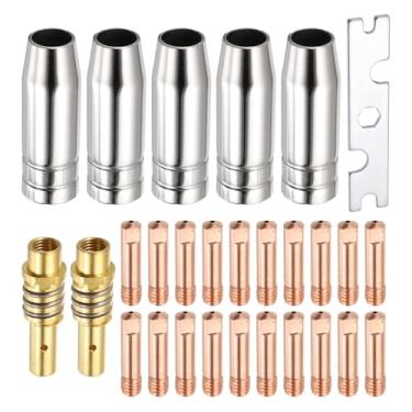 Imagem de HARFINGTON Kit de pistola de solda MIG de 28 peças, difusor de bico de ponta de contato, acessório de substituição de soldador MIG com suporte de conexão e chave inglesa para tocha de solda MB15 15AK