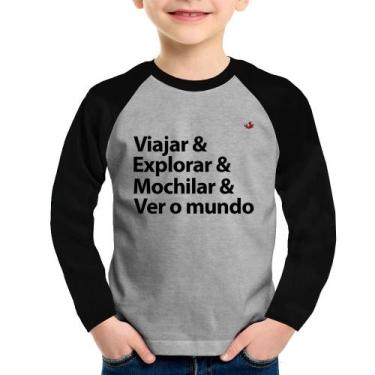 Imagem de Camiseta Raglan Infantil Viajar & Explorar & Mochilar & Ver o mundo Ma