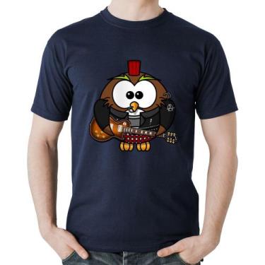 Imagem de Camiseta Algodão Coruja Rock Guitarra - Foca na Moda, Marinho, GG