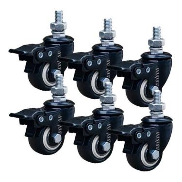 Imagem de Kit 6 Rodízio Linha Black Parafuso 3/8" 41mm Com Freio Preto - Colson