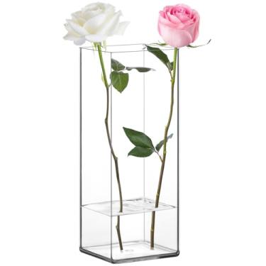Imagem de Suream Vaso quadrado transparente, vaso de plástico de 12,7 cm L x 30,5 cm A para centros de mesa de casamento, decorações de casa, ornamentos de escritório, à prova de estilhaçamento