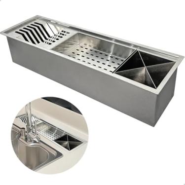 Imagem de Dona D cor, Calha Canal Organizador 60 cm Escorredor De Louças Gourmet Embutido Aço Inox 304 Calha Tipo Úmida De Embutir Cuba Cozinha Com 3 Módulos