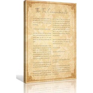 Imagem de Zhefoart Arte de parede Ten Commandments Exodus 20 1-17 versículo bíblico arte de parede vintage escritura pôster emoldurado pinturas em tela decoração de parede sala de estar 20 x 30 cm
