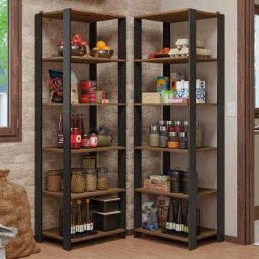 Imagem de Armário Estante Multiuso Organizador Despensa de Canto 10 Prateleiras 118cm Rustic/Preto Madesa