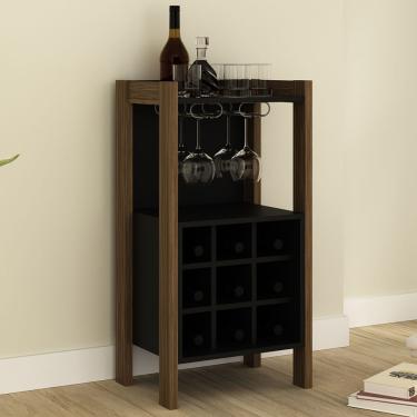 Imagem de Bar Adega 9 Nichos Nogal/preto Az1032 - Tecno Mobili