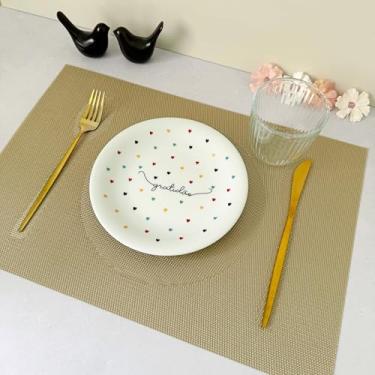 Imagem de Kit 10 Lugar Jogo Americano Retangular Mesa Posta Jantar Cozinha Sousplat Descanso De Prato Decorativo (Prato Dourado)